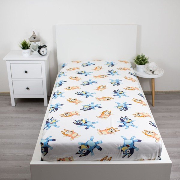 Bijela pamučna dječja plahta s gumom za krevet za jednu osobu 90x200 cm Bluey – Jerry Fabrics-image-1
