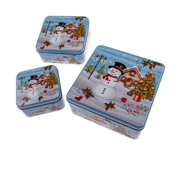 Metalne posude za namirnice u setu 3 kom za kekse Snowman – Dakls
