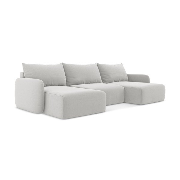 Svijetlo siva baršunasti sklopiva/s prostorom za odlaganje kutna garnitura (u obliku slova "U") Kalena – Makamii-image-2