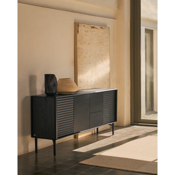 Crna komoda u dekoru hrasta 200x86x45 cm Lenon – Kave Home-image-1