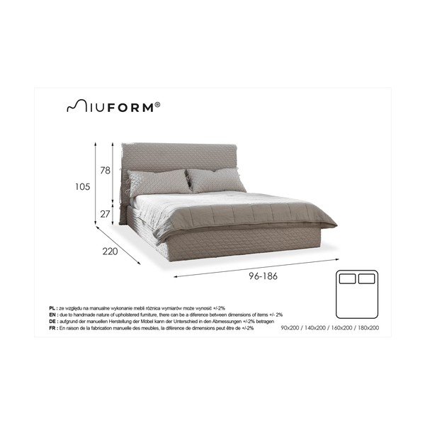 Bež tapecirani krevet za jednu osobu s okvirom od letvica 90x200 cm Sleepy Luna - Miuform-image-4