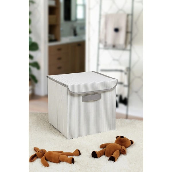 Siva tekstilna kutija za pohranu s poklopcem 30x30x30 cm – Mioli Decor-image-1