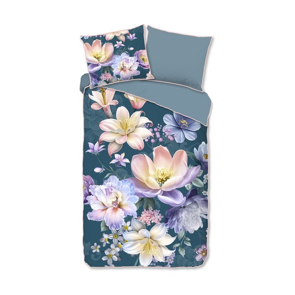 Plava posteljina za krevet za jednu osobu/za produženi krevet od pamučnog satena 140x220 cm Mirery – Descanso