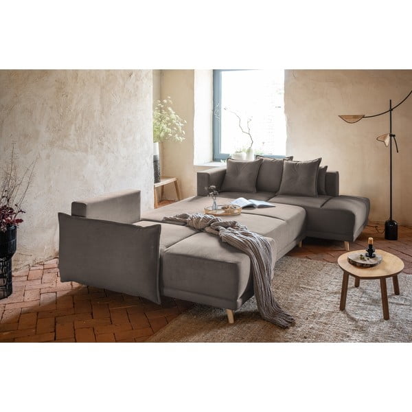 Svjetlo smeđa sklopiva kutna garnitura od samta (s desnim kutom/u obliku slova "U") Lazy Lukka – Miuform-image-4