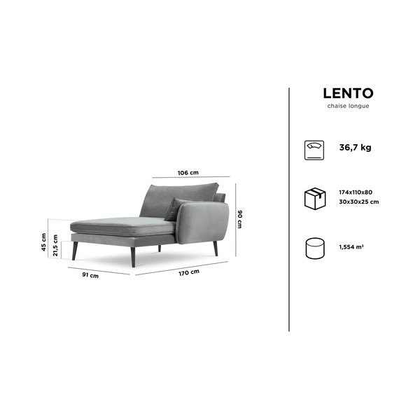 Žuta baršunasta ležaljka s crnim nogama Kooko Home Lento, desni kut-image-4