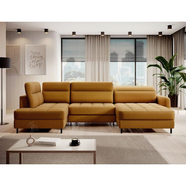 Žuta  baršunasti sklopiva/s prostorom za odlaganje kutna garnitura (s lijevim kutom/u obliku slova "U") Berrto – ELTAP-image-1