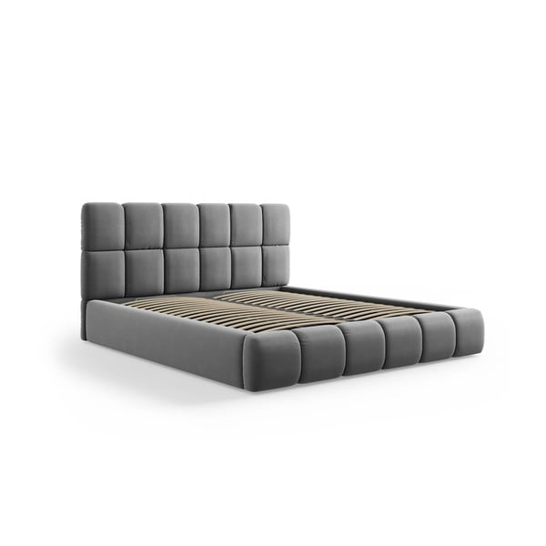 Sivi baršunasti tapecirani bračni krevet s prostorom za odlaganje s podnicom 180x200 cm Bellis – Micadoni 