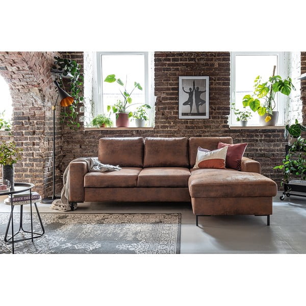 Smeđa kutna garnitura na razvlačenje od imitacije kože Miuform Lofty Lilly Vintage, desni kut-image-4