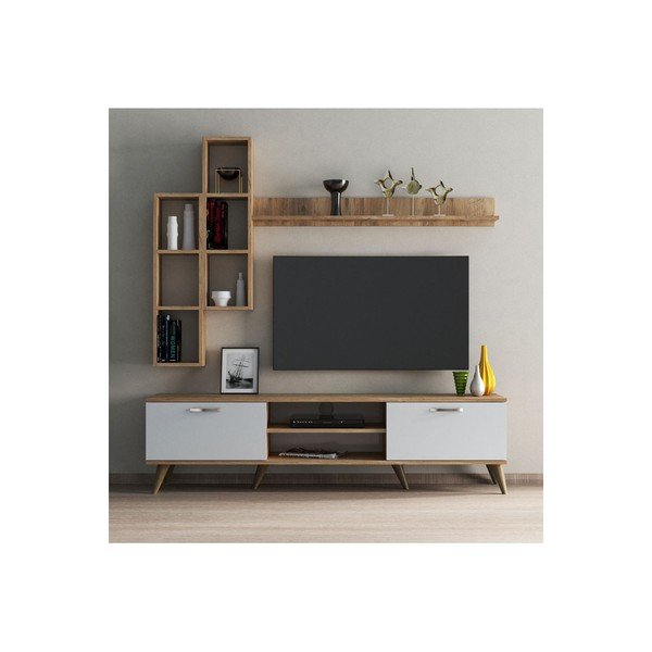 Bijelo/natur TV stol u dekoru borovine 180x48 cm Veronica - Kalune Design-image-2