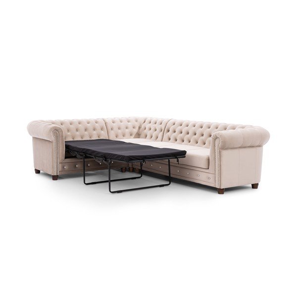 Bež baršunasti sklopiva kutna garnitura (s lijevim kutom/u obliku slova L) York Blik – Ropez-image-2