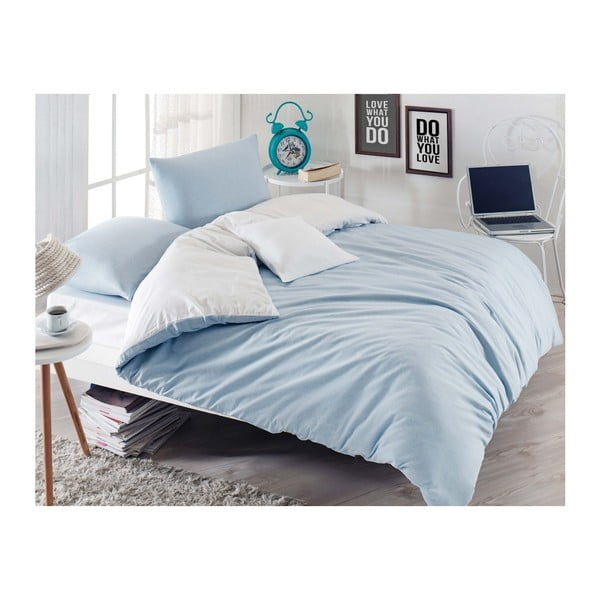 Svijetlo-plava posteljina s plahtom za bračni krevet Permento Mesiya, 200 x 220 cm