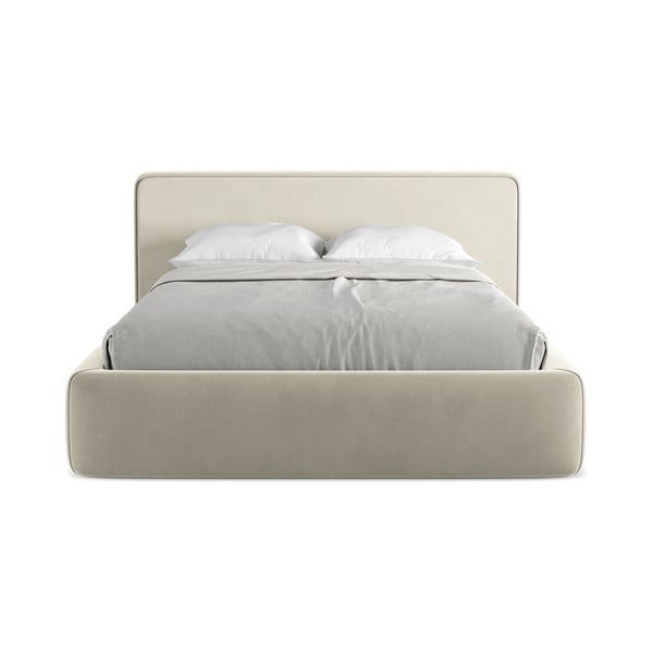 Krem tapecirani bračni krevet s prostorom za odlaganje s podnicom 180x200 cm Kiana – Makamii-image-4