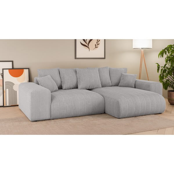 Svijetlo siva sklopiva/s prostorom za odlaganje kutna garnitura od samta (promjenjiva) Luma – Ropez-image-1