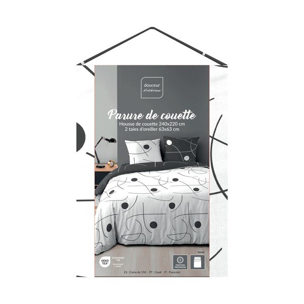 Bijela/tamno siva 3-dijelna posteljina za bračni krevet/za produženi krevet od mikrovlakana 240x220 cm Sonate – douceur d'intérieur-image-3