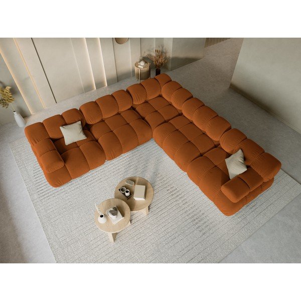 Baršunasti kutna garnitura boja terakote – Micadoni -image-1