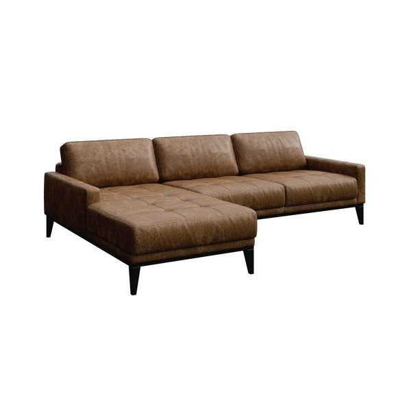 Konjak smeđa kožna kutna garnitura MESONICA Musso Tufted, lijevi kut-image-2