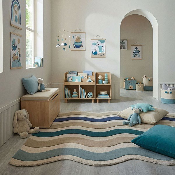 Plavi ručno rađen vunen tepih 140x200 cm Cascade Wool – Flair Rugs-image-1