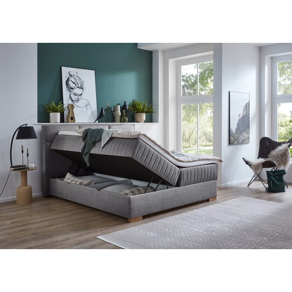 Sivi boxspring krevet s prostorom za pohranu 160x200 cm Tambo – Meise Möbel-image-4