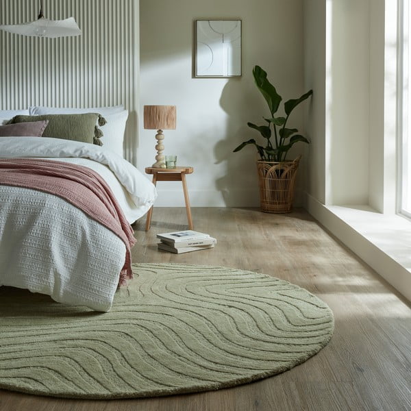 Kaki zeleni ručno rađen vunen okrugao tepih ø 160 cm Mesmerise Sage – Flair Rugs-image-1
