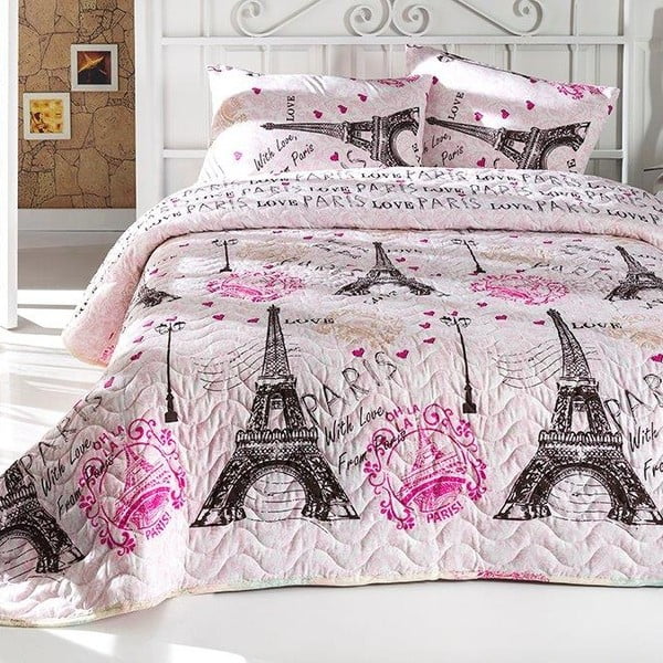 Pokrivač za bračni krevet s 2 jastučnice s pamukom From Paris, 200 x 220 cm