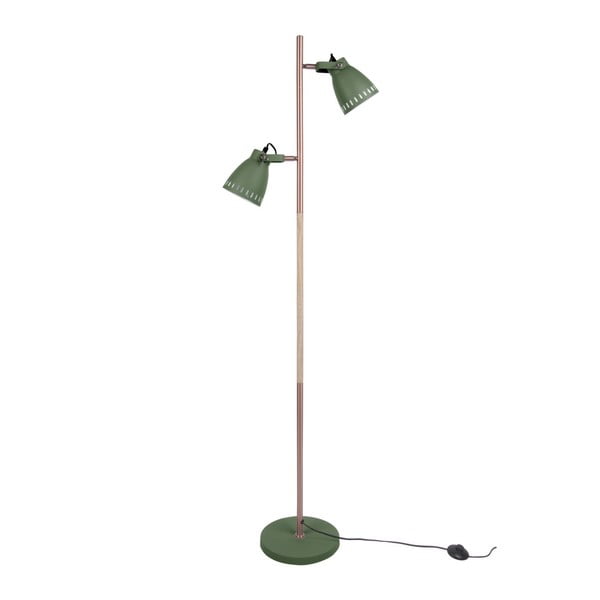 Zelena podna svjetiljka s detaljima u bakru Leitmotiv Mingle, visina 152 cm