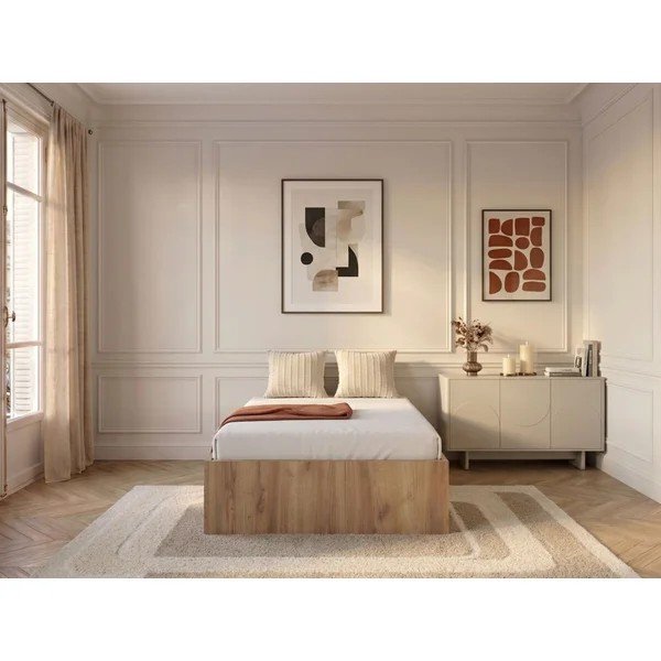 Krevet od iverice s prostorom za odlaganje/bez uzglavlja s podnicom 90x190 cm u svijetloj prirodnoj boji Nira – Bobochic Paris-image-1