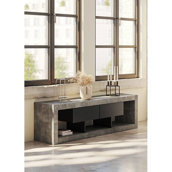 Crna/siva TV komoda u betonskom dekoru 175x52 cm Nara – TemaHome-image-4