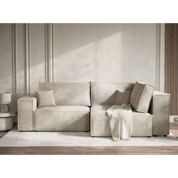 Bež sklopiva/s prostorom za odlaganje kutna garnitura od šenila (s desnim kutom/u obliku slova L) Tonga – Maison de Rêve-image-1