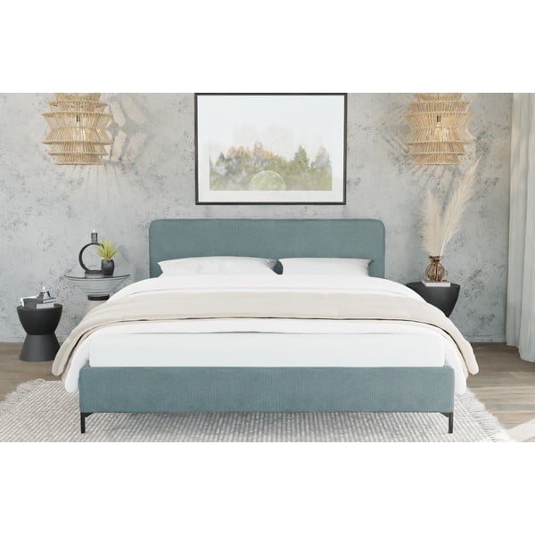 Svijetlo plavi tapecirani bračni krevet s podnicom 160x200 cm Barker – Ropez-image-3