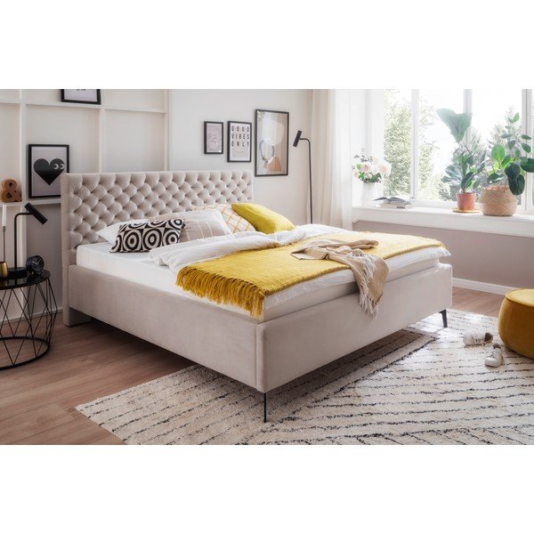 Bijeli/krem tapecirani bračni krevet s prostorom za odlaganje s podnicom 180x200 cm La Maison – Meise Möbel-image-1