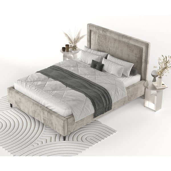 Bež tapecirani bračni krevet s prostorom za pohranu s podnicom 140x200 cm Baleine – Maison de Rêve-image-3