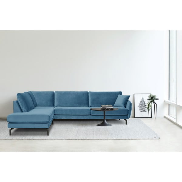 Plava kutna garnitura s baršunastom površinom Scandic Magic, lijevi kut-image-1