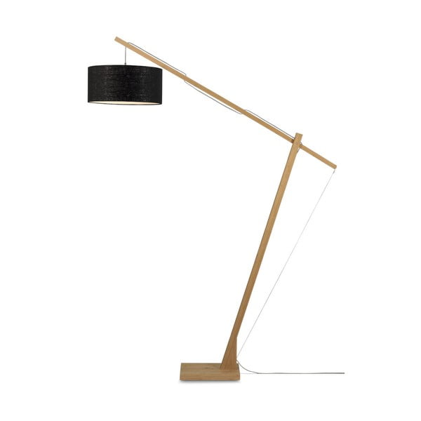 Podna svjetiljka s crnim sjenilom i Good &amp; Mojo Montblanc konstrukcijom od bambusa