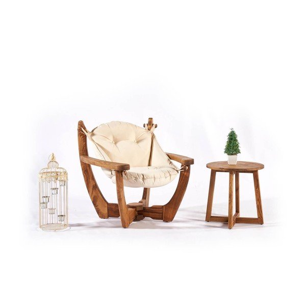 Krem/u prirodnoj boji vrtna fotelja od masivnog drveta Relax – Floriane Garden-image-3