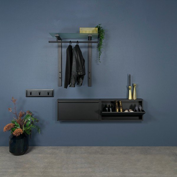 Crna metalna zidna vješalica s policom 80 cm Dutch – Spinder Design-image-1