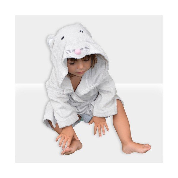 Bijelo-sivi pamučni dječji kućni ogrtač veličine M Mouse - Rocket Baby-image-3
