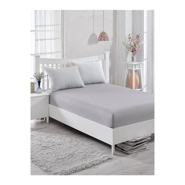 Svijetlo siva neelastična plahta za krevet za jednu osobu Purreo Lento, 100 x 200 cm