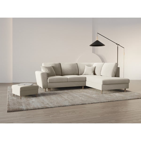 Bež baršunasti sklopiva/s prostorom za odlaganje kutna garnitura (s desnim kutom/u obliku slova L) Kyoto – Cosmopolitan Design-image-2