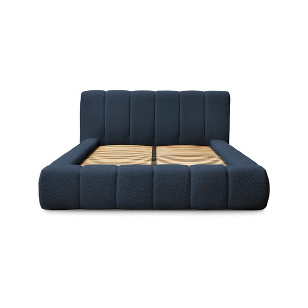Tamno plavi tapecirani bračni krevet s prostorom za odlaganje s podnicom 160x200 cm Denali – Bobochic Paris-image-3