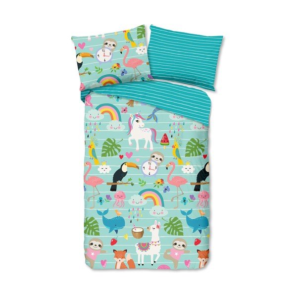 Plava pamučna dječja posteljina za krevet za jednu osobu 140x200 cm Festen – Good Morning