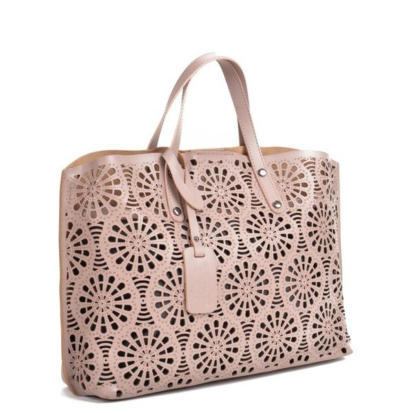 Ružičasto-bež kožna torbica Mangotti Bags Lulia-image-4