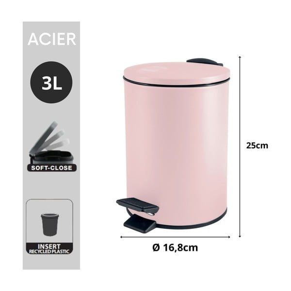 Ružičasta željezna kanta za smeće s pedalom 3 l   Adelar – Spirella-image-4