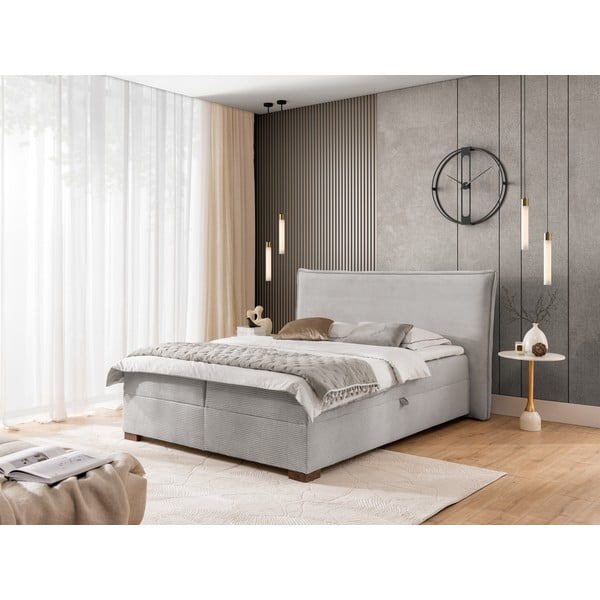 Svijetlo sivi boxspring krevet s prostorom za odlaganje 140x200 cm Lysa – Ropez-image-1
