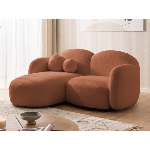 Kutna garnitura od bouclé tkanine boja terakote (s lijevim kutom/s ležaljkom) Orbit – Ropez-image-4