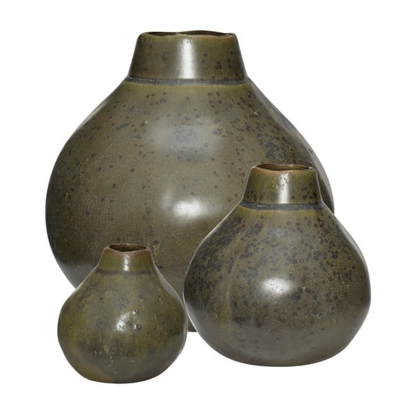 Set od 3 zelene keramičke vaze Hübsch Pamila