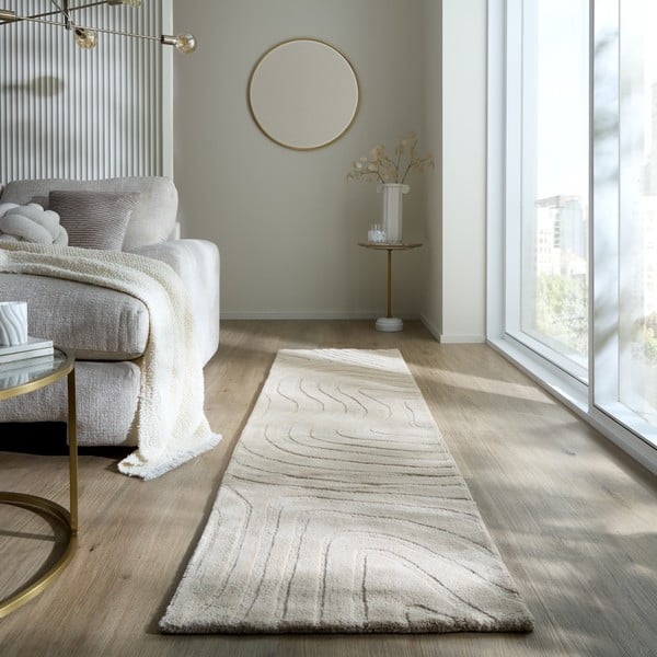 Krem ručno rađena vunena staza 60x230 cm Mesmerise Natural – Flair Rugs-image-1