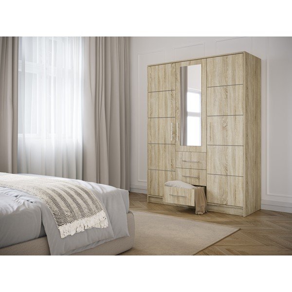 Ormar u dekoru hrasta s ogledalom 147x200 cm Derry - Cosmopolitan Design-image-1