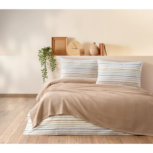 Bež pamučan set pokrivača, plahte i jastuka 200x240 cm Karina – Mijolnir