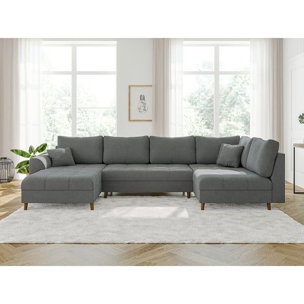 Siva kutna garnitura od bouclé tkanine (s lijevim kutom/u obliku slova "U") Ariella – Ropez-image-1