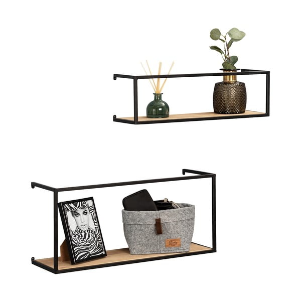 Set od 2 borove police s crnom metalnom konstrukcijom Wenko Pieces, dužine 55 cm-image-3